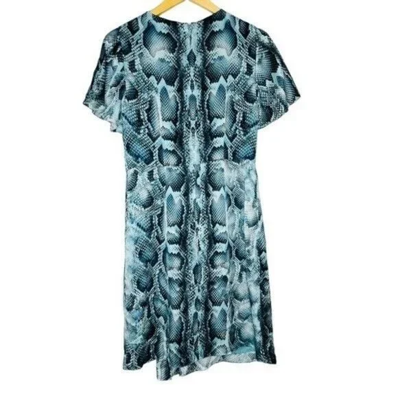 Elie Tahari  Dia Gathered Snake-Print Silk-Satin Mini Dress Turquoise Size 4 - Picture 5 of 15